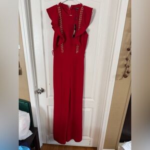 Fashion Nova Women’s Red Gold Accent Romper Jumpsuit NWT M. MH-210